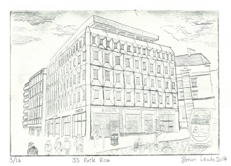 33 Park Row, etching by Simon Lewis