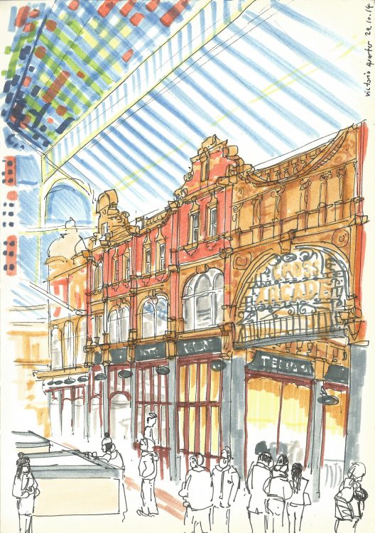 Victoria Quarter, sketch in Leeds by Simon Lewis