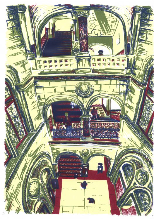 Library Stairway, Leeds screenprint by Simon Lewis