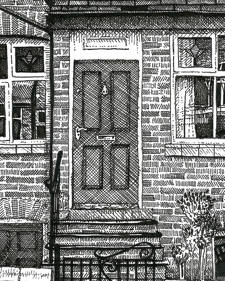Detail of drawing of house, Leeds, by Simon Lewis