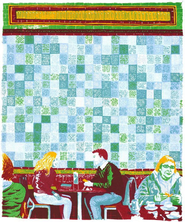 the Tiled Hall Cafe, Leeds, screenprint by Simon Lewis