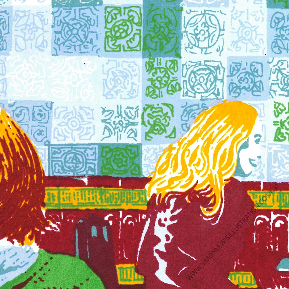 the Tiled Hall Cafe-detail, Leeds, screenprint by Simon Lewis