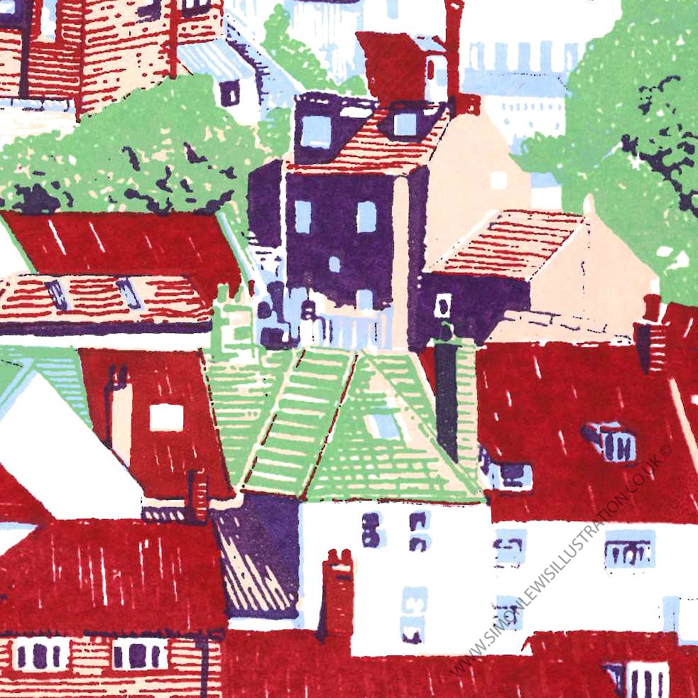 detail of Whitby screenprint by Simon Lewis